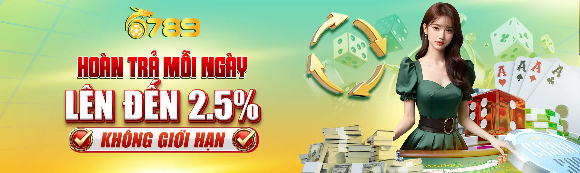 Hoàn trả mỗi ngày 2.5% không giới hạn tại 6789 Casino - Ưu đãi khuyến mãi hấp dẫn cho hội viên